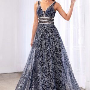 Illusion V-Neck Lace A-Line Prom Dress CDCJ256